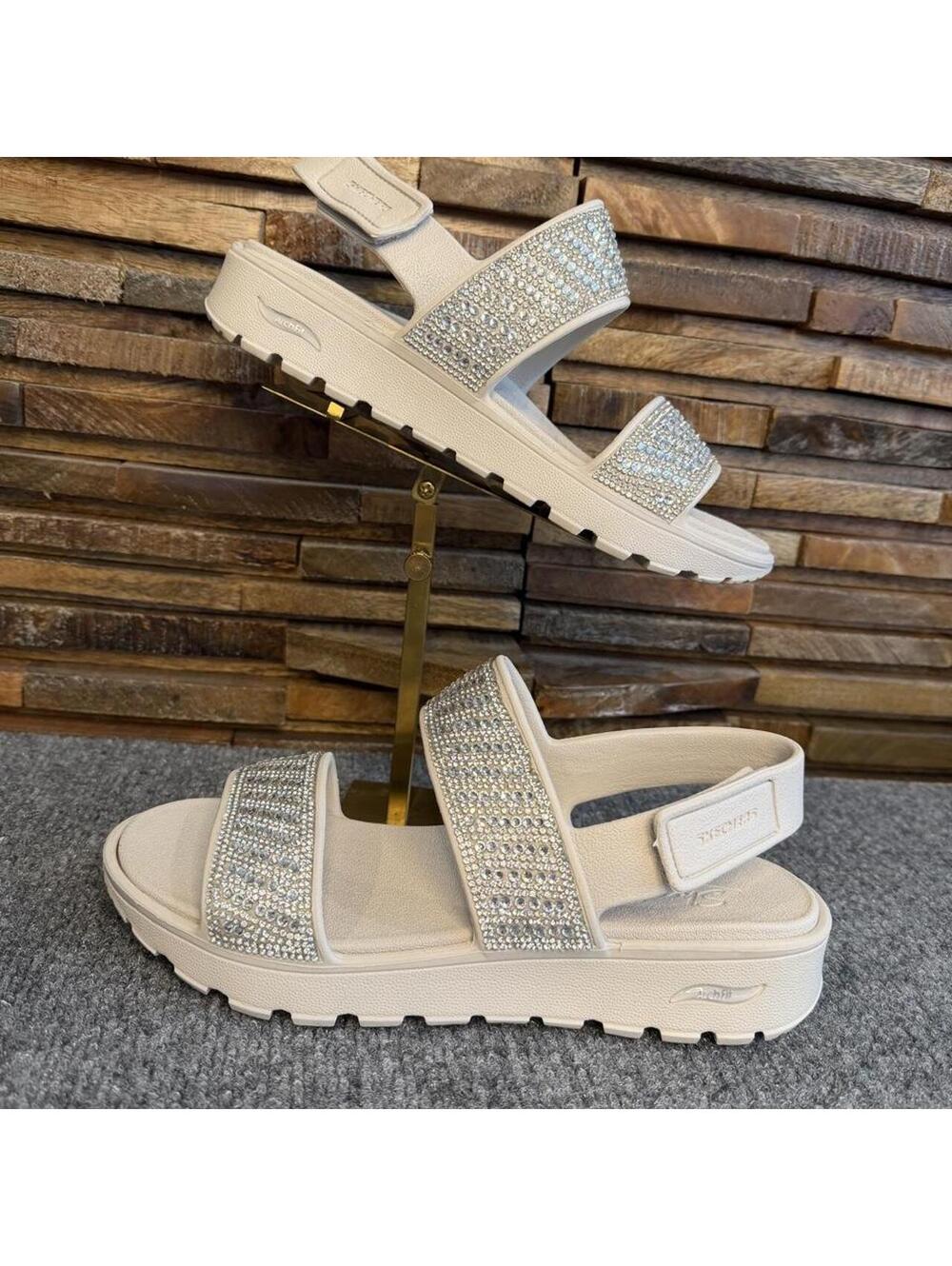 Skechers Foamies Arch Fit Footsteps silver rhinestones sandal- Enchant Sz 8